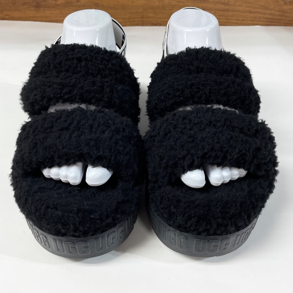 UGG Oh Fluffita Platform Slingback Slippers Black Sheepskin Size 10 - Picture 5 of 12